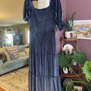 Elegant Blue Smocked Dress